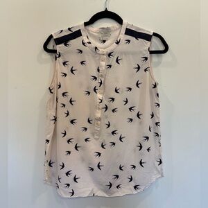 Kate Spade Cream and Black Bird Print Blouse